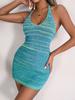 Estilo Ins Foto Real Primavera y Verano Casual Rayas Coloridas Vestido de Punto sin Espalda Vacaciones Falda de Cadera Estación Independiente Transfronterizo