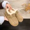 Botas de Neve Integradas de Couro Genuíno e Pelo para Mulheres, Antiderrapantes de Inverno, Forradas com Fleece, Espessadas, Quentes, Sapatos de Algodão Peludos, Sapatos Birkenstock de Calçar