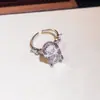 Anillo Geométrico de Lazo de Corazón de Diamante Zircón Perla Anillo Coreano Nicho para Dedo Índice Lujo Accesible Joyería de Mano Venta al por Mayor