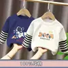 Camiseta Masculina Patchwork Manga Longa Primavera Outono 2026 Novas Roupas de Outono para Crianças Camiseta 100% Algodão Camada Base Top para Crianças Médias e Grandes