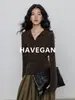 Camisa de Base Manga Longa em Lã Tencel Havegan para Mulheres 2026 Novo Estilo Gola Henry Slim Fit Top Elástico