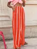 Pantalones de pierna ancha con estampado de rayas para mujer, estilo europeo y americano, con bolsillos laterales, pantalones largos casuales y cómodos, versátiles para todas las estaciones