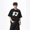 Camiseta de Algodón Puro con Estampado de Letras Estilo Americano para Hombres y Mujeres, Top de Manga Corta Pesado de Verano High Street, Camisa de Media Manga Suelta y Fresca para Parejas