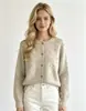 Cárdigan de punto con bordado floral tridimensional estilo francés para mujer, suéter suave, holgado y de cuello redondo, suave para principios de otoño, casual y versátil