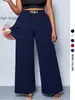 2026 En Stock Pantalones de Pierna Ancha para Mujer de Tallas Grandes Europeos y Americanos con Cinturón de Cadena Metálica Pantalones Casuales de Pierna Ancha