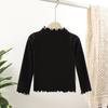 [Venta al por mayor] Otoño e invierno 2023 Nuevo de terciopelo camisa básica para niña combinación de colores oreja de madera estilo occidental bebé top cálido