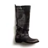 Botas de Tacón Cuadrado con Punta Redonda Pulida Estilo Retro para Mujer, Pantorrilla Ancha, Hebilla Delgada, Caña Alta, Botas de Jinete, Botas Largas