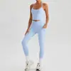 Conjunto de Sutiã Esportivo de Manga Curta com Gola Halter e Bolso para Corrida e Yoga Calça Longa e Curta para Mulheres