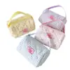 Bolsa de Cosméticos a Cuadros con Lazo Estilo Ins Gran Capacidad Bolsa de Almacenamiento para Cosméticos Bolso de Mano Portátil para Viaje Neceser