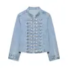Ropa Vintage para Mujer 2026 Verano Nueva Moda Botones Decorados Cuello Redondo Ajustada Chaqueta de Mezclilla para Mujer 0695074