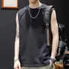 Camiseta colete de algodão masculina verão folgada colete masculino sem mangas manga curta esportes fitness basquete ins marca de moda plus size