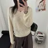 Camisa base de malha com decote V vazado para mulheres, novo estilo outono e inverno 2026, solta e casual, suéter top modelador e leve