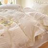 Juego de cama de cuatro piezas de algodón lavado estilo princesa seersucker, ropa de cama para niña con forma de corazón para dormir desnuda, sábana, funda de edredón, juego individual de tres piezas