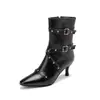 Botas femininas de salto alto estilo europeu e americano com fivela de cinto, botas curtas de tamanho grande, comércio exterior transfronteiriço C6