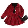 Traje de ropa infantil transfronterizo Europa y Estados Unidos otoño e invierno nuevo cuello alto manga larga abrigo interior falda plisada traje de tres piezas para niñas