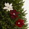 Venta al mayoreo del fabricante: tela de terciopelo, centros de flor de perla, arreglos de flores de pétalos multicapa, nochebuenas artificiales de Navidad