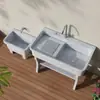 Fregadero de lavandería de piedra de cuarzo con tabla de lavar para uso interior y exterior, adecuado para patios de villas en planta baja y lavaderos de áticos, fregadero y lavabo integrados
