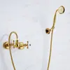 Imitación oro estilo europeo retro ducha simple traje de ducha grifo de bañera chapado en oro válvula mezcladora doble de agua caliente y fría