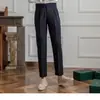 Calça Masculina Casual de Cintura Alta, Estilo Coreano, Fivela Paris, Calça Reta com Caimento para Negócios, Calça de Terno Retro Nápoles, Comprimento Nove Pontos