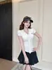 5677 # Camiseta de Manga Corta con Parches de Cinta de Lunares para Mujer, Nuevo Top de Verano Ajustado con Cuello Polo, Estilo Chica Hot