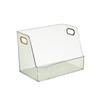 Caja de almacenamiento de cosméticos de escritorio al por mayor de fábrica, plástico PET transparente, caja con acabado dorado, joyero para tocador