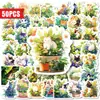 Compra directa transfronteriza de 50 pegatinas de gato de plantas y flores color verde menta, impermeables, para decoración de cuadernos, agendas y equipaje