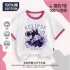 Camiseta de Verão Manga Curta para Meninas, Deusa da Lua Eclipsada Lunar, Nova Moda Algodão Puro Raglan Meia Manga Infantil 7