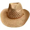Sombrero de Paja Tejido Retro Sombrero de Vaquero Occidental Cordón Ajustable Sombrero de Caballero Verano Playa Protección Solar Sombrero para el Sol para Hombres y Mujeres