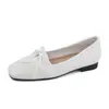 Sapatos Planos de Couro Macio Confortáveis, Estilo Ballet Plissado com Cadarço na Frente, Sapatos de Uma Sola Mary Jane Elegantes Quadrados de Bico Baixo para Mulheres