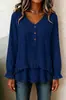Novidades Outono/Inverno 2026: Roupas Femininas Transfronteiriças - Camisa Feminina de Manga Longa com Decote V Franzido e Barra Irregular