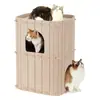 Ninho de Gato Transfronteiriço Estrutura de Escalada para Gatos de Camada Dupla em Feltro para Todas as Estações, Poste Arranhador de Buraco de Árvore Peça Única, Abrigo Fechado para Gatos, Gato Torre