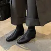 No elige la forma de la pierna~Botines de tobillo de tacón alto adelgazantes de cuero suave francés de alta gama color vino tinto, botines para dedo gordo y tobillo delgado, tacón medio