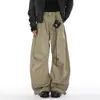 Pantalones Casuales Lavados Estilo High Street Americano para Hombre, Marca Trendy de Todas las Estaciones Rectos Sueltos Jeans de Pierna Ancha Vintage Color Caqui