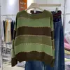 Suéter Listrado Preguiçoso Estilo Coreano para Mulheres 2025 Novo Outono Guaxinim Versátil Malha Camisa Base Solta