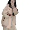Chaqueta de Béisbol Retro Americana para Mujer 2025 Primavera y Otoño Nuevo Diseño de Empalme Holgado Chaqueta Rosa con Cuello Alto