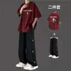 Camiseta Masculina Americana Solta de Manga Curta Conjunto de Verão Jovem Bonito Casual Tendência Ins Conjunto de Roupas Masculinas