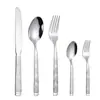 Tenedor y Cuchara de Acero Inoxidable con Mango de Textura de Diamante Creativo Juego de Cinco Piezas de Vajilla Estilo Occidental Cuchara de Postre Cuchara de Té Acabado Espejo Dorado