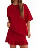 Verão 2026 Novo Cruzamento Europeu e Americano Amazon Comércio Exterior Moda Casual Conjunto Cor Sólida Solto Pijama para Mulheres