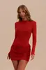 G25D278-Exportación Europea y Americana Otoño e Invierno Nuevo Estilo Manga Larga Sencillo Color Sólido Alta Gama Elegante Delgado Corto Vestido