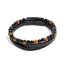Venta Caliente de Amazon Pulsera para Hombre de Piedra Ojo de Tigre Natural Pulsera de Cuero Multicapa Tejida a Mano Transfronteriza
