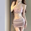 Traje de baño de bikini nuevo 2023 para mujer, conjunto sexy de tres piezas con foto de diamantes de imitación, bonito traje de baño de spa para vacaciones en la playa.