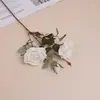 Flores Artificiales Rosas Yafei de 3 Cabezas Flores de Seda Retro Europeas Rosas de Diamante Flores Decorativas Suaves para Salón de Bodas Muebles para el Hogar