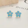 Brinco de Tarraxa com Fio de Flor Azul Feminino Verão Prata Esterlina 925 Flor Doce Moda Piercing de Orelha Personalizado Ins Elegante Joia de Orelha