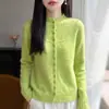 Cárdigan de punto fino para mujer con patrón de hoja de sauce, con diseño calado, un nuevo estilo otoño/invierno, cierre de botones, cuello semi-alto y versátil como capa base