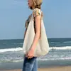 Bolsa de Malha Crochê com Flores Vazadas Estilo Coreano Grande Capacidade Estilo Preguiçoso Bolsa Tecida Estilo Férias de Verão Bolsa de Praia