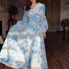 Vestido Largo de Vacaciones de Verano 2027 Nuevo Transfronterizo Europeo y Americano Amazon Cintura Alta Elegante Estilo Francés Delgado Acampanado