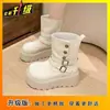 Botas Femininas de Veludo de Alta Qualidade para Meio da Panturrilha 2025 Outono e Inverno Nova Moda Versátil e Confortável Botas de Neve com Solado Grosso para Mulheres