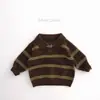Suéter infantil Tiny Queen con tema de bosque, suéter de punto a rayas marrones para niños y niñas, prenda de punto para bebé, estilo coreano
