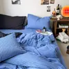 Juego de cuatro piezas de ropa de cama de algodón acolchado estilo japonés a rayas, grado A para maternidad, sábana y funda de edredón, juego de tres piezas para dormitorio de estudiante
