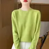 Camisa básica de tricô 100% lã, sem costura, peça única, com sete agulhas, ombro raglã e gola redonda, suéter grosso para mulheres